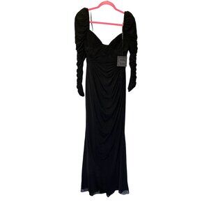 Ieena For Mac Duggal Size 2 Black Long Sleeve Ruched Gown With Draped Bodice